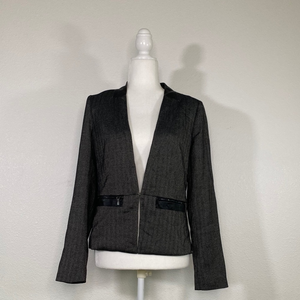 Leather trim blazer